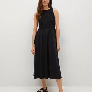 Mango smocked black cotton dress